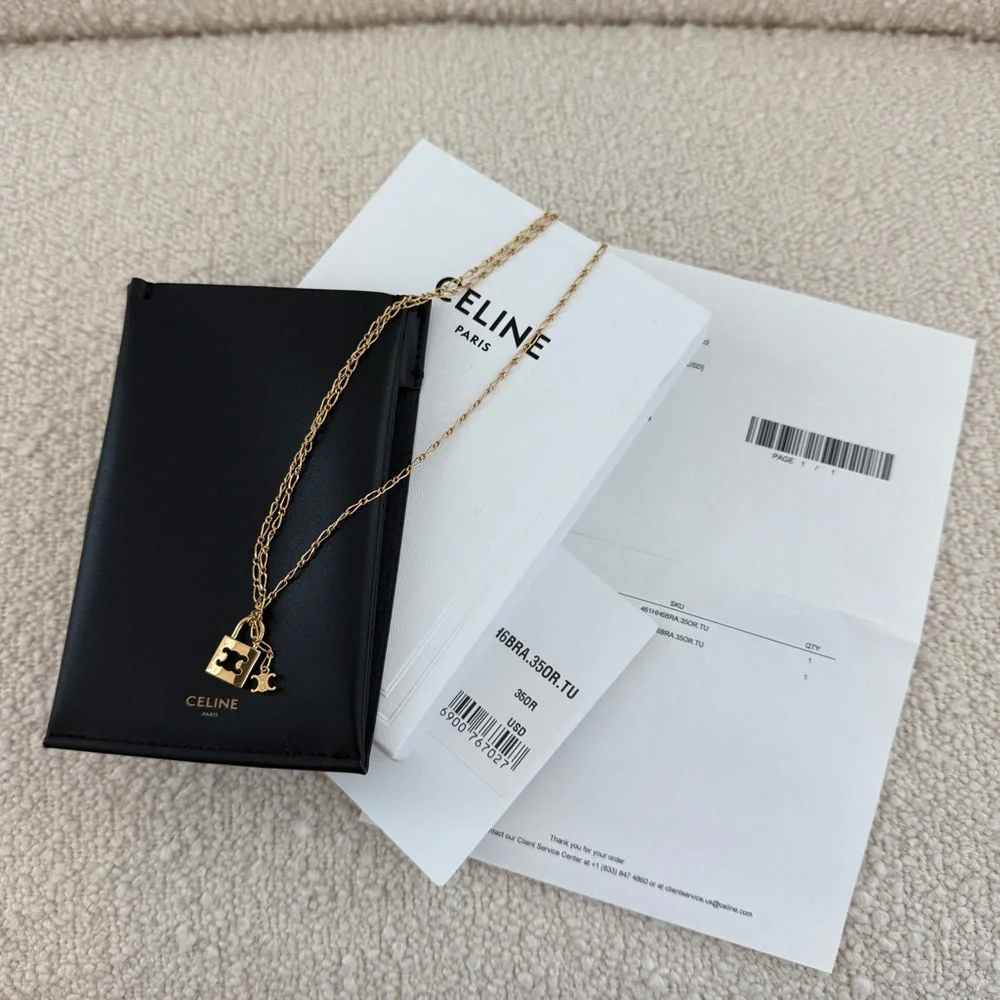 Celine Large TRIOMPHE Lock Necklace | Brass with gold finish - Picture 9 of 11
